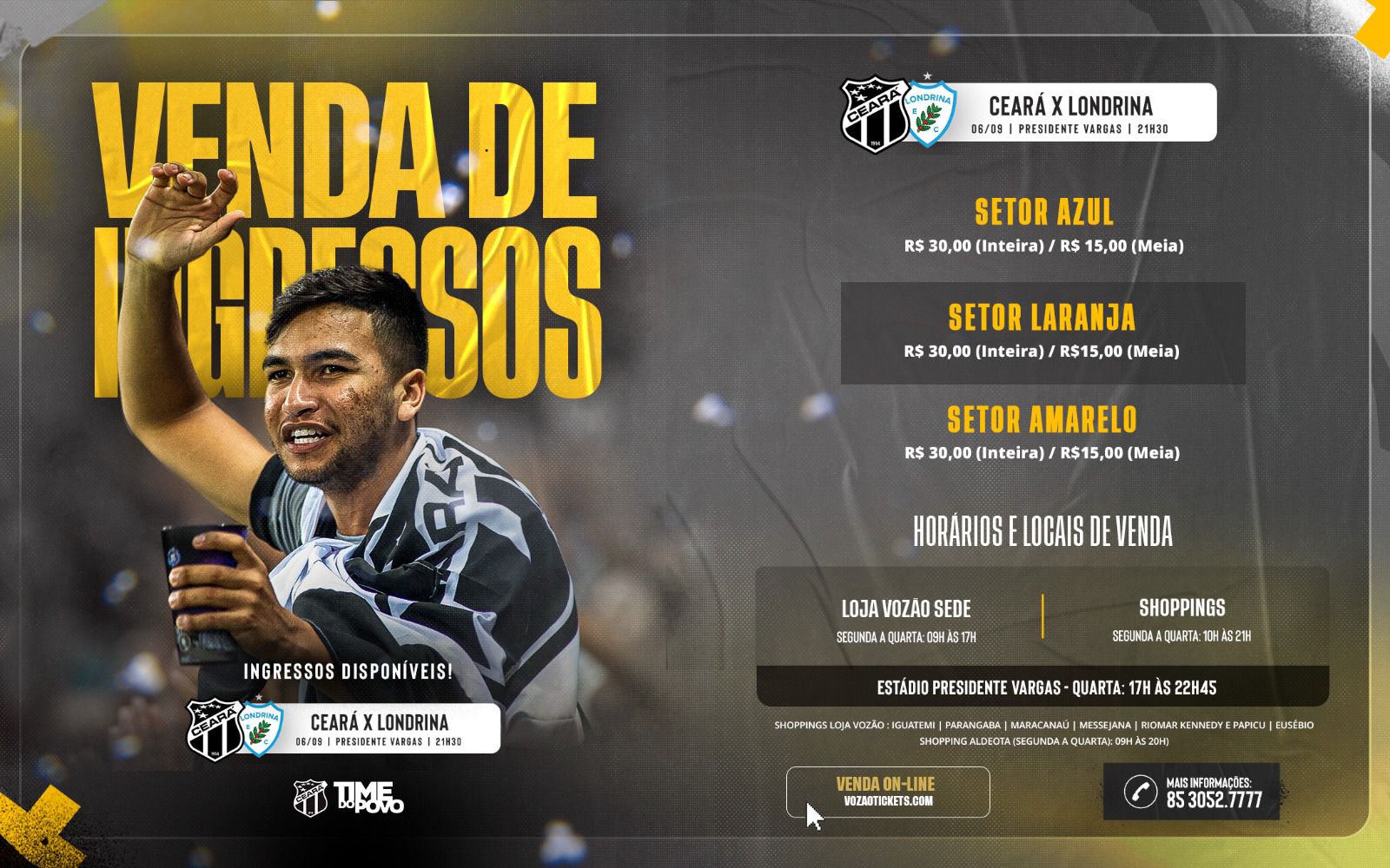 Ceará inicia venda de ingressos para confronto com o Londrina