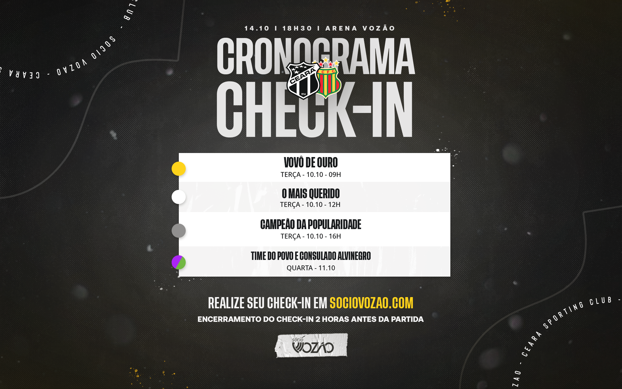 Sócio Vozão: Iniciados os check-ins de Ceará x Sampaio Corrêa