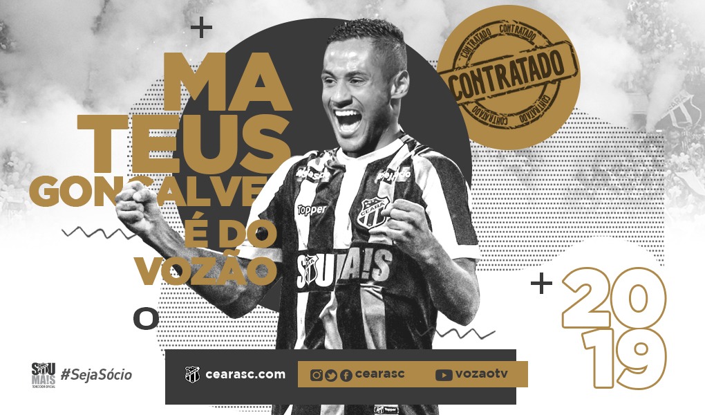 É do Vozão! Ceará fecha contratação do atacante Mateus Gonçalves 